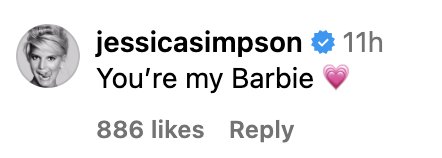 Jessica Simpson's Instagram comment: "You're my Barbie" with a heart emoji