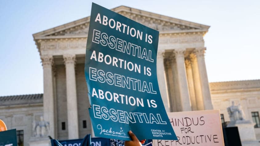 Abortion rights activists at the Supreme Court.