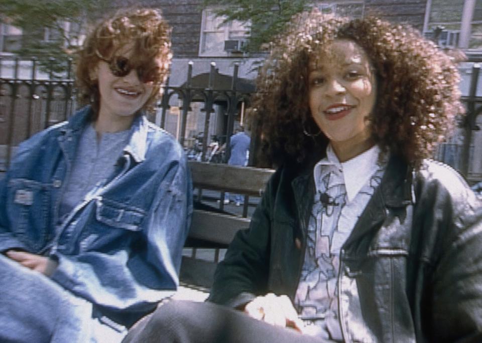 Sandra Bernhard, left, talks to reporter Alison Stewart in the 1994 MTV News special 