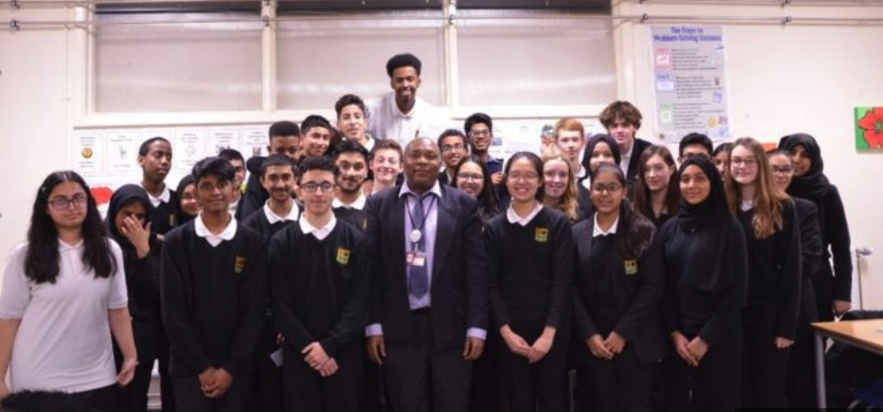 Star pupils: Teacher Francis Elive (centre) with his class of 30 A* pupils. (Fitzalan School, Cardiff)