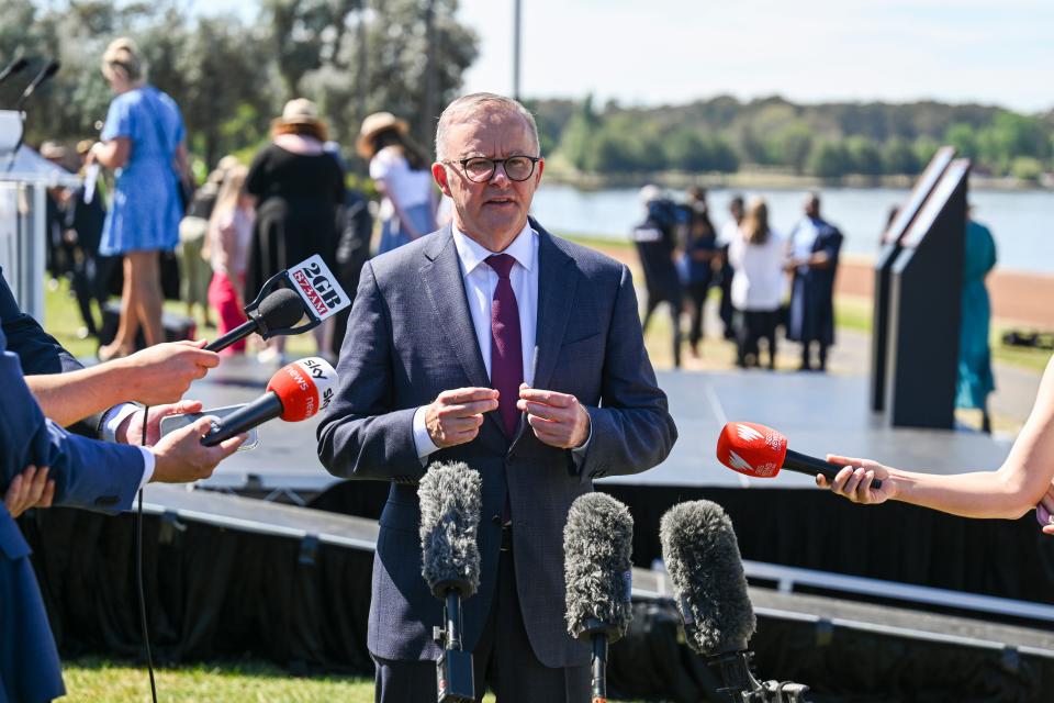 Australian prime minister Anthony Albanese at the Australia Day Flag Raising Ceremony on 26 January 2023 in Canberra, Australia (Getty Images)