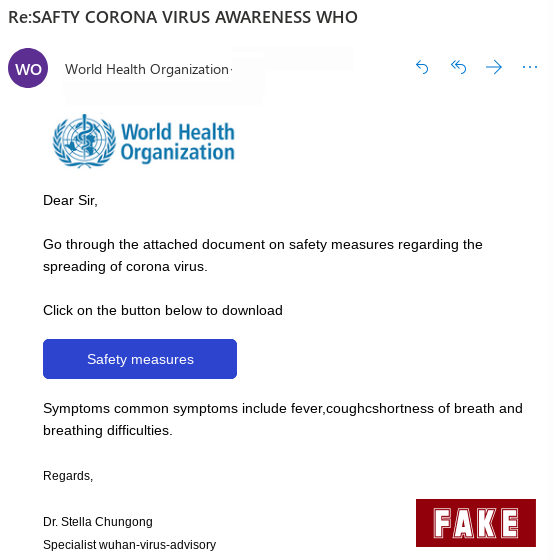 This is a copy of the fake coronavirus email currently going around. Source: Sophos Security Team via nakedsecurity