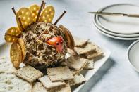 <p><strong>Recipe: <a href="https://www.southernliving.com/recipes/turkey-cheese-ball" rel="nofollow noopener" target="_blank" data-ylk="slk:Turkey Cheese Ball;elm:context_link;itc:0;sec:content-canvas" class="link ">Turkey Cheese Ball</a></strong></p> <p>Pair those <a href="https://www.southernliving.com/firecrackers-recipe" rel="nofollow noopener" target="_blank" data-ylk="slk:Fire Crackers;elm:context_link;itc:0;sec:content-canvas" class="link ">Fire Crackers</a> with this irresistible (and adorable) Turkey Cheese Ball. This recipe only takes a little arm strength and artistic vision to come together in 10 minutes.</p>