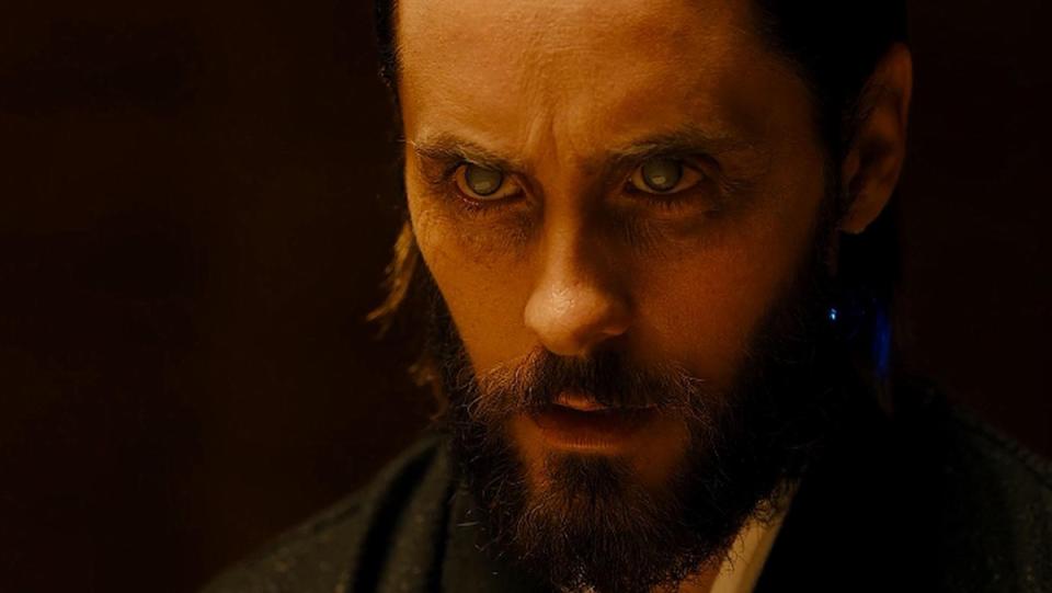 Jared Leto with a beard looking stern in Blade Runner 2049