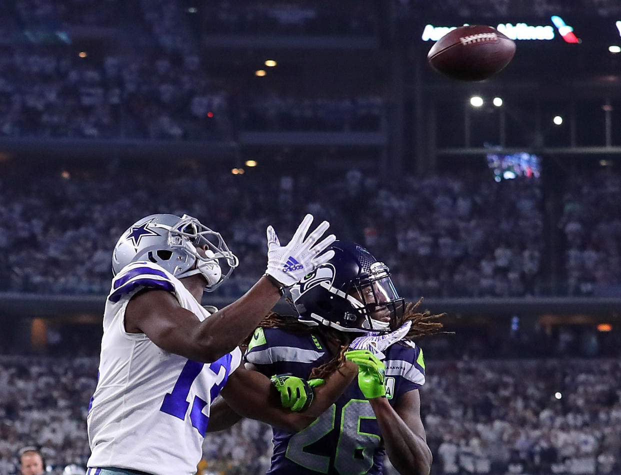 Dallas’ Michael Gallup goes one-on-one with Seattle’s Shaquill Griffin last week in an NFC wild-card game. (Getty Images)