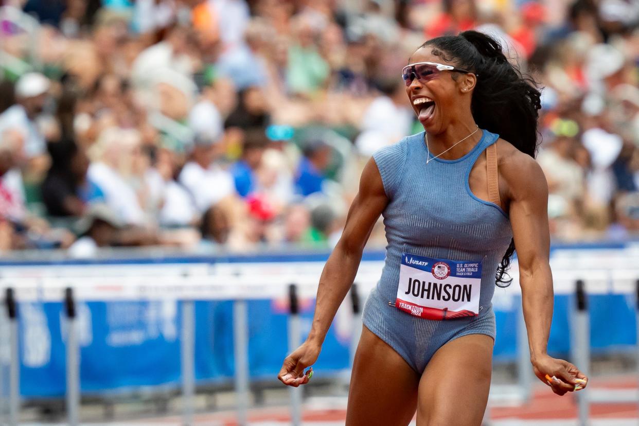 Alaysha Johnson won the semifinals of the women’s 100 meter hurdles during day nine of the U.S. Olympic Track & Field Trials June 29 at Hayward Field in Eugene.