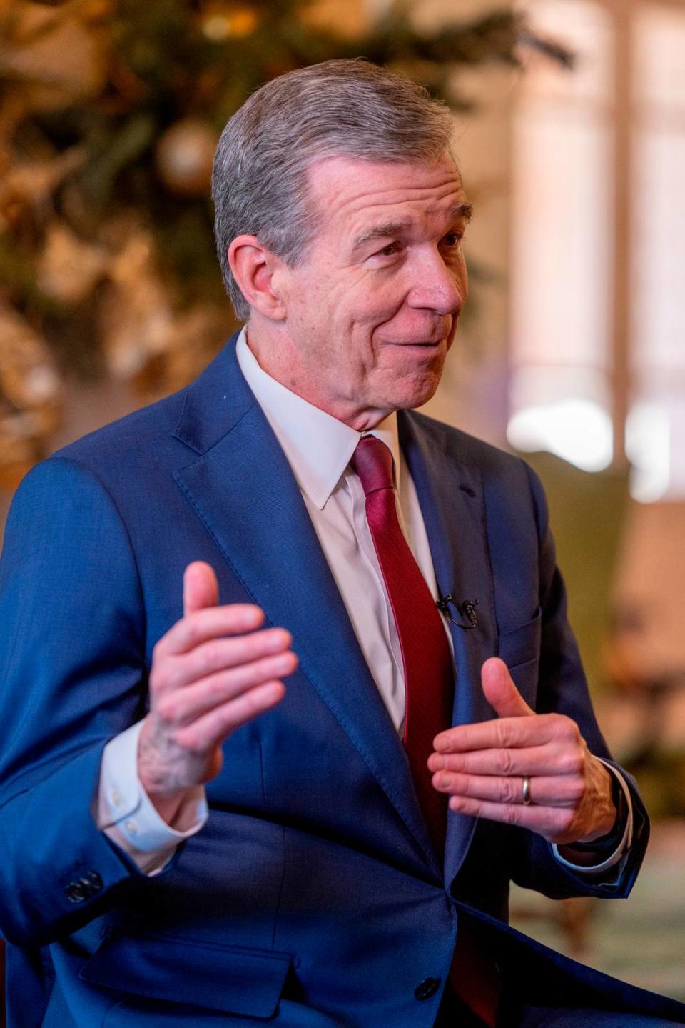 Gov. Roy Cooper is interviewed by The News & Observer at the Executive Mansion Tuesday, Dec. 9, 2023.