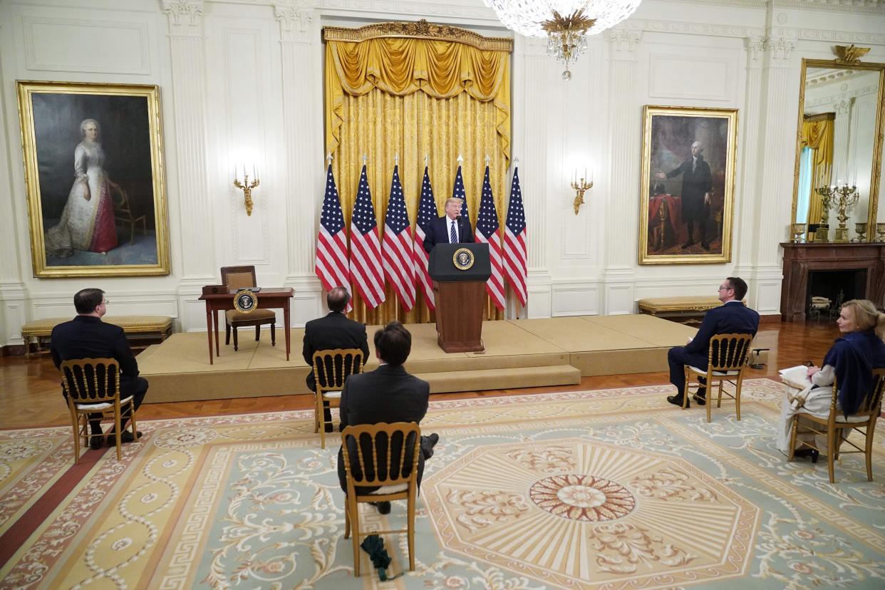 President Donald Trump speaks on protecting America's seniors from the COVID-19 pandemic in the East Room of the White House on April 30, 2020.  (Photo: MANDEL NGAN via Getty Images)