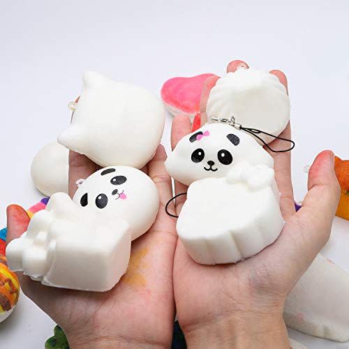 1) WATINC Random 30 Pcs DIY Squeeze Toys Cream Scented Kawaii Simulation Lovely Toy Medium Mini Soft Food Squeeze Bread Toys Keychains, Phone Straps, Bonus Random Stickers