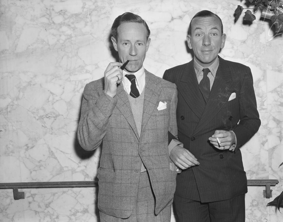 (Original Caption) 11/10/1938-New York, NY: Leslie Howard, too well knwon to American movie fans to need an introduction, is pictured with another famous Englishman, Noel Coward, actor, author, playwright, as they arrived today on the S.S. Normandie. Actor Howard plans to leave almost immediately for Hollywood.