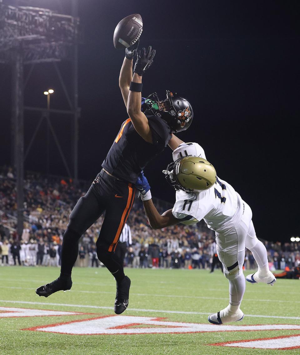 Hoban's Elbert Hill IV breaks up a pass in the end zone intended for Massillon receiver Braylyn Toles in the first half Thursday.