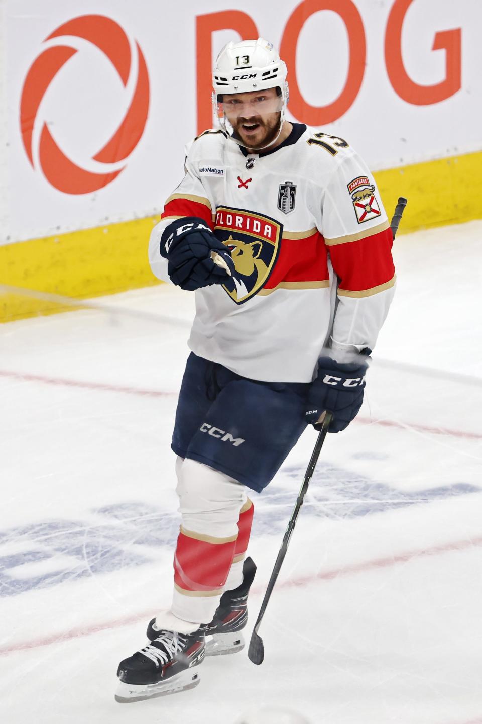 EDMONTON, CANADA - JUNE 13: Sam Reinhart #13 of the Florida Panthers celebrates after his goal against the Edmonton Oilers during the first period of Game Three of the 2024 Stanley Cup Final at Rogers Place on June 13, 2024 in Edmonton, Alberta, Canada. (Photo by Harry How/Getty Images)