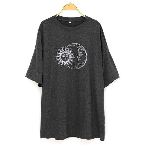 Remidoo Womens Short Sleeve Sun and Moon Print Tie Dye T-Shirt Top casual  Tees Black green XX-Large