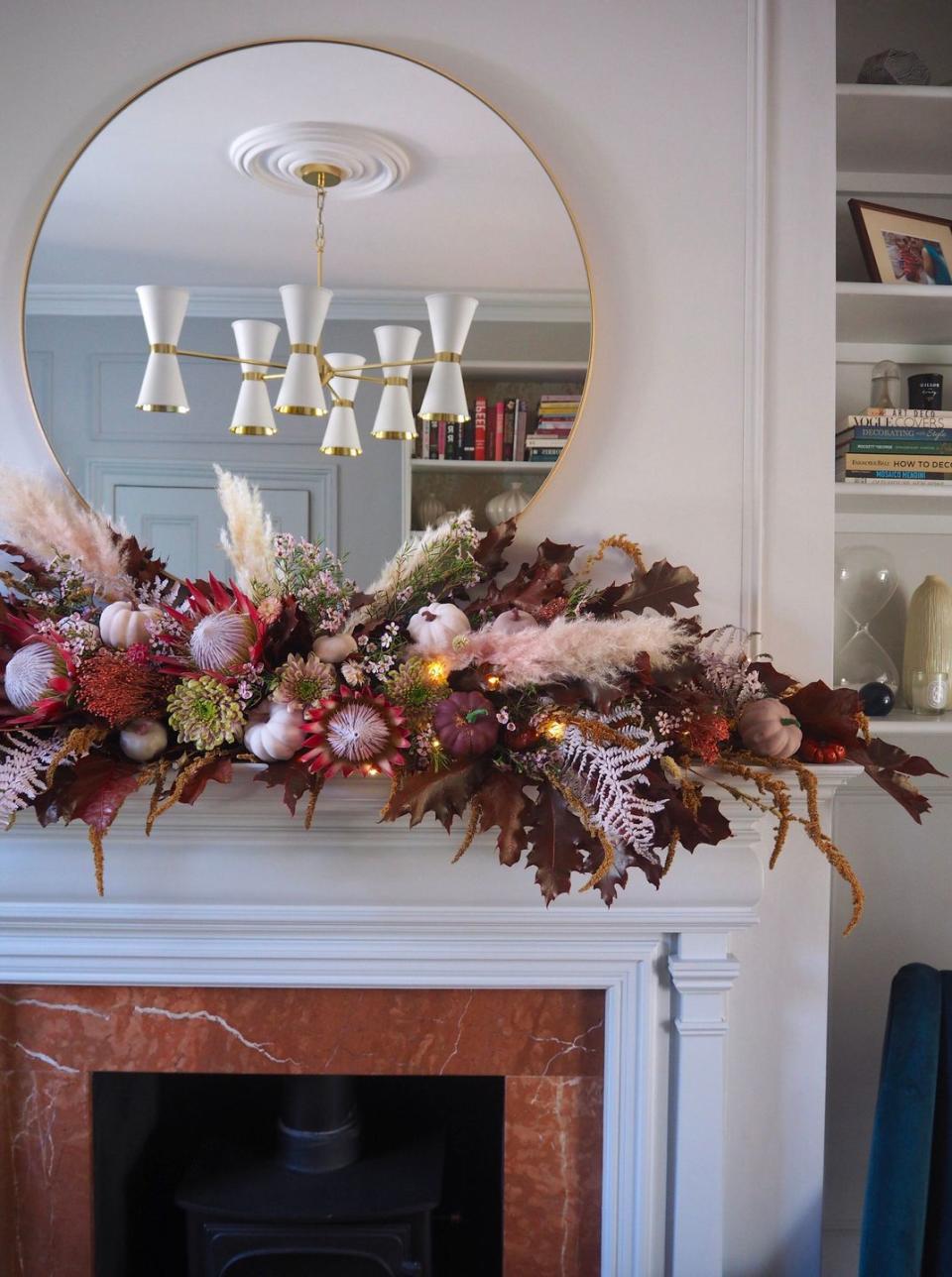 diy floral garland fall mantel decor