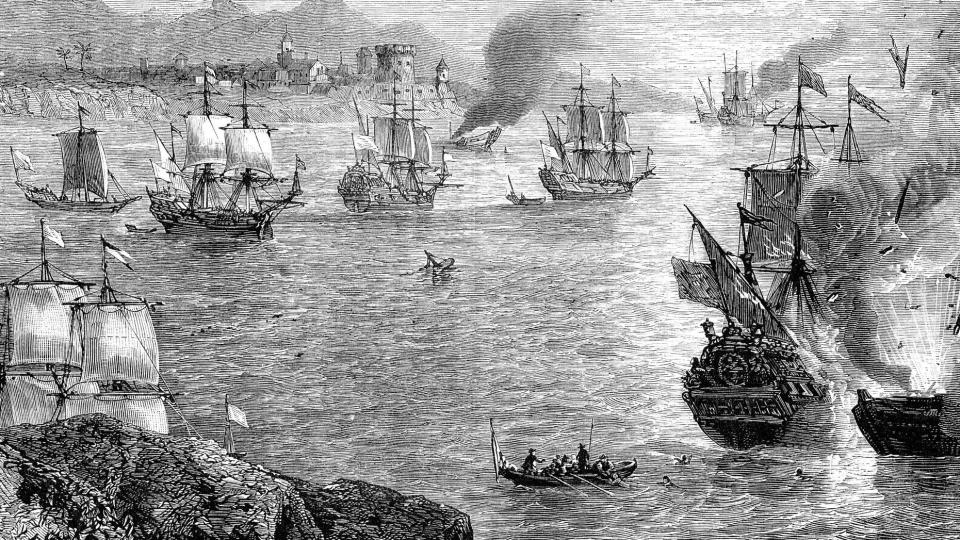 Un grabado de un ataque pirata a la ciudad venezolana de Maracaibo en el siglo XVII