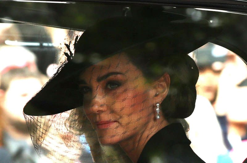 Catherine, Princess of Wales, also known as Kate Middleton, travels by car towards Windsor after attending the state funeral of Queen Elizabeth II in Westminster Abbey. in London on Monday, September 19, 2022. File Photo by Hugo Philpott/UPI