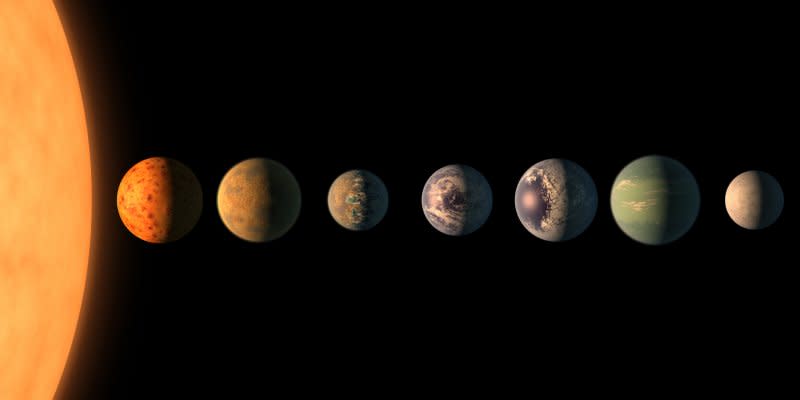 「TRAPPIST-1系」的恆星與7顆行星（NASA）