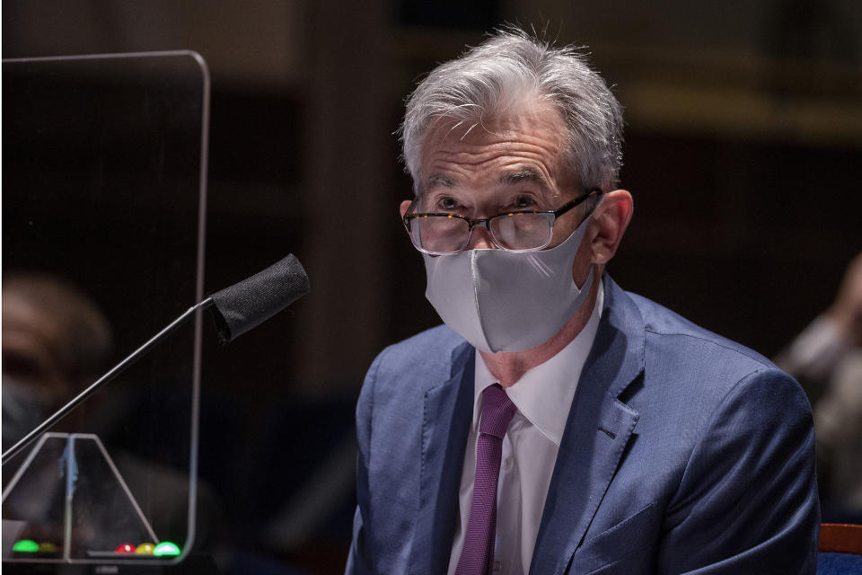 Federal Reserve Chairman Jerome Powell, wearing a face mask, testifies before the House of Representatives Financial Services Committee during a hearing on oversight of the Treasury Department and Federal Reserve response to the outbreak of the coronavirus disease (COVID-19), on Capitol Hill in Washington, U.S., June 30, 2020. Tasos Katopodis/Pool via REUTERS