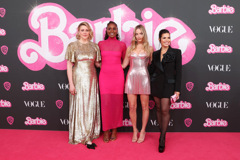 Greta Gerwig, Issa Rae, Margot Robbie, and America Ferrera at a Barbie premiere