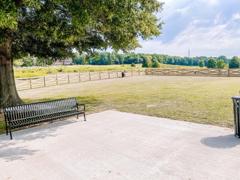 The small-dog play area is suitable for dogs under 30 pounds at Beverly Park’s new dog park. June 29, 2022.