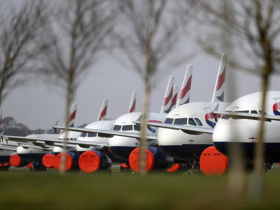 Grounded planes in Bournemouth at the beginning of lockdown: Getty