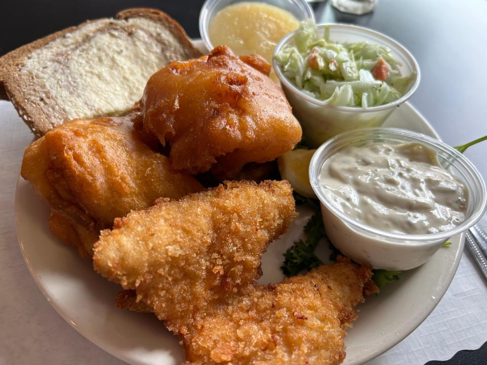 The "Taste of Our Friday Night Favorites" meal at Wegner's St. Martins Inn includes yellow lake perch and Icelandic cod, plus tartar sauce, coleslaw, choice of potato and buttered marble rye.