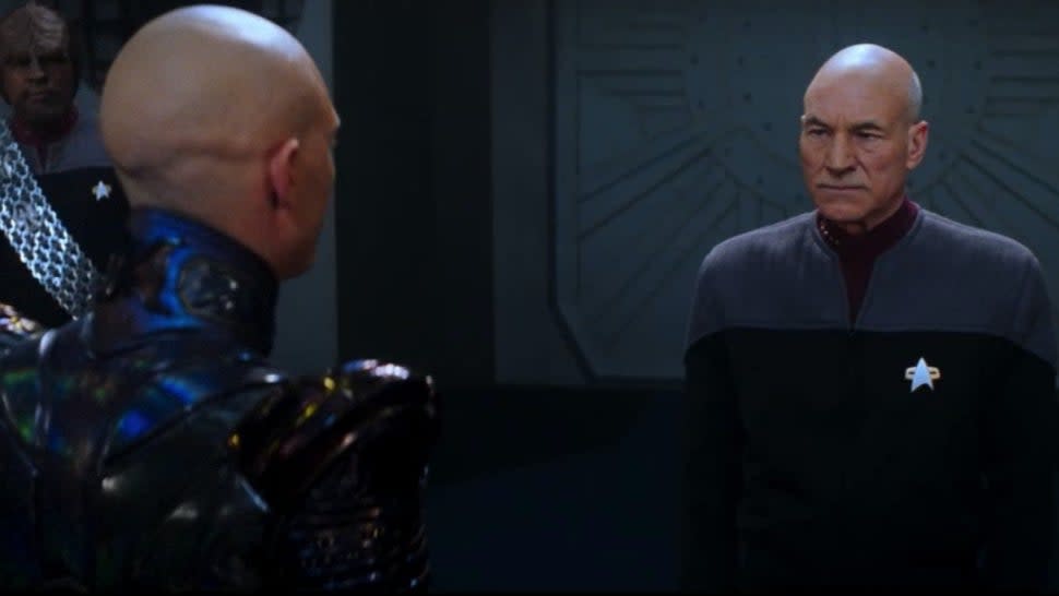 Tom Hardy and Patrick Stewart as Shinzon and Picard, respectively, in 'Star Trek: Nemesis.'