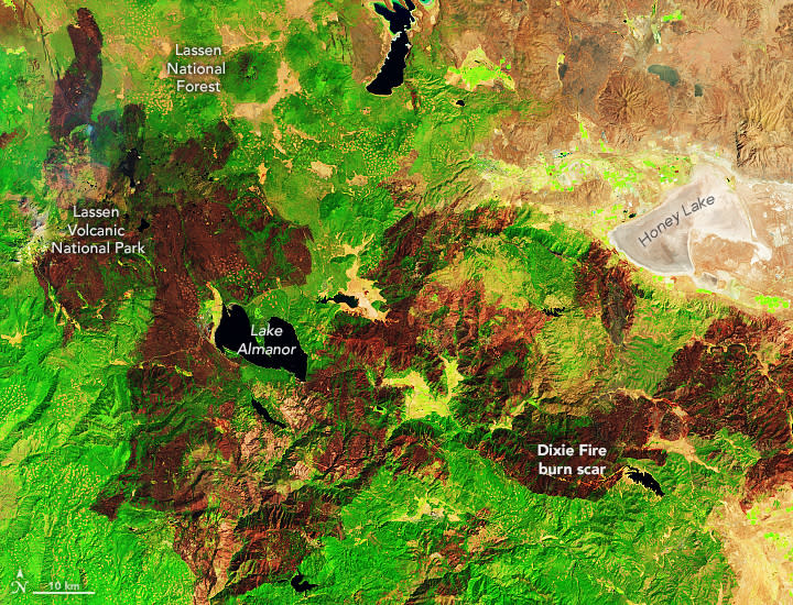 California's Sierra Nevada, where the Dixie fire burned from July to October, consuming close to 1 million acres. The Dixie fire is the second-largest in California history. NASA