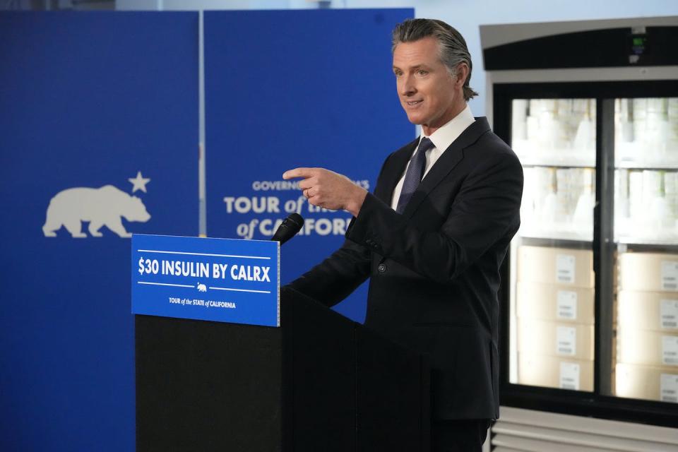 California Gov. Gavin Newsom partnered with Civica Rx to manufacture insulin for the state. <a href="https://newsroom.ap.org/detail/CaliforniaGovernor/fb9c46b454aa451b87d3120061aa4fd2/photo?Query=insulin%20california&mediaType=photo&sortBy=arrivaldatetime:desc&dateRange=Anytime&totalCount=27&currentItemNo=6" rel="nofollow noopener" target="_blank" data-ylk="slk:AP Photo/Damian Dovarganes;elm:context_link;itc:0;sec:content-canvas" class="link ">AP Photo/Damian Dovarganes</a>