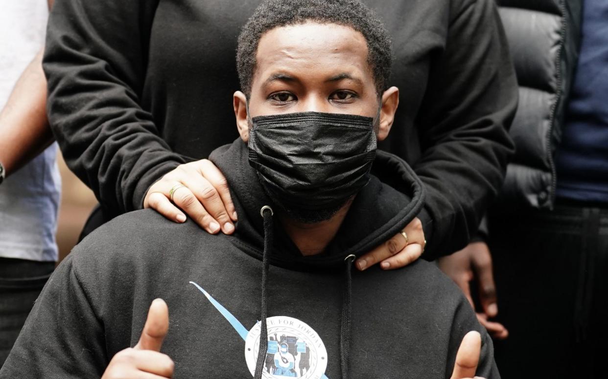 Jordan Walker-Brown outside Southwark Crown Court, south London, after Pc Imran Mahmood was found not guilty of grievous bodily harm