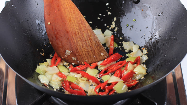 frying aromatics in wok