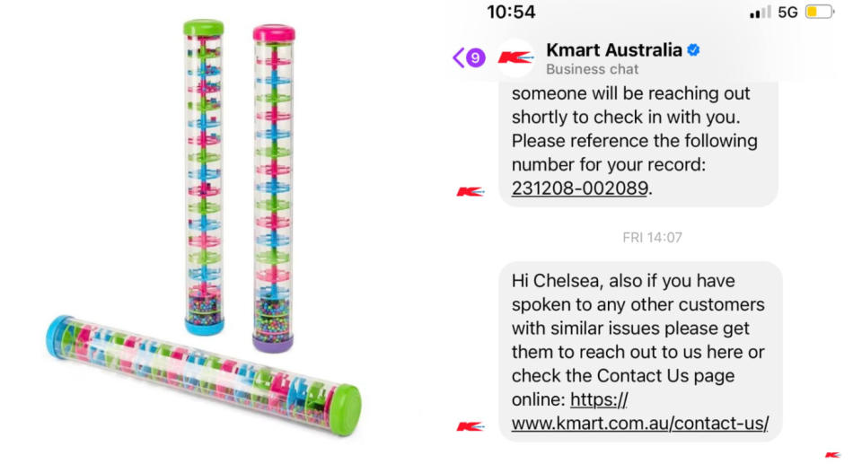 Kmart Rainmaker Toy; Private Facebook messages from Kmart about the broken toy