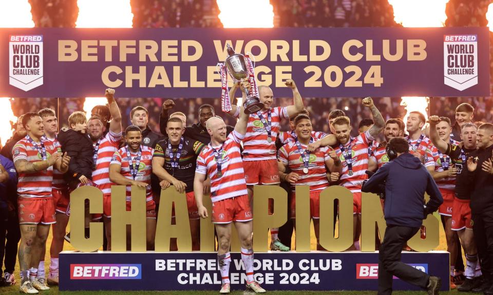 <span>Wigan Warriors celebrate beating Penrith Panthers in the World Club Challenge. </span><span>Photograph: Jan Kruger/Getty Images</span>