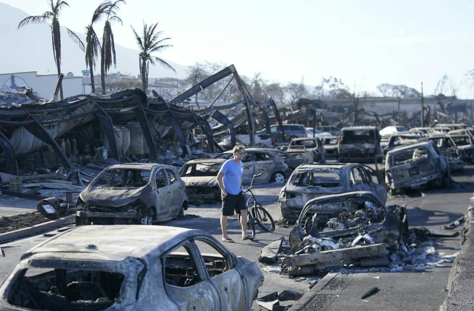 A wildfire left almost the entire city of Lahaina, Hawaii, in ashes in August 2023. <a href="https://newsroom.ap.org/detail/PicturesoftheWeek-Global-PhotoGallery/15a6864806e24d0cbb8b1037cfcf9931/photo" rel="nofollow noopener" target="_blank" data-ylk="slk:AP Photo/Rick Bowmer;elm:context_link;itc:0;sec:content-canvas" class="link ">AP Photo/Rick Bowmer</a>