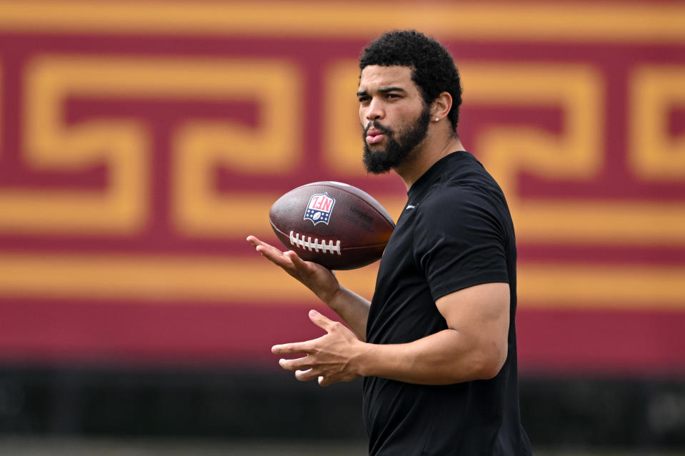 Los Angeles, CA - March 20: USC quarterback Caleb Williams at Pro Day at USC on Wednesday, March 20, 2024. (Photo by David Crane/MediaNews Group/Los Angeles Daily News via Getty Images)
