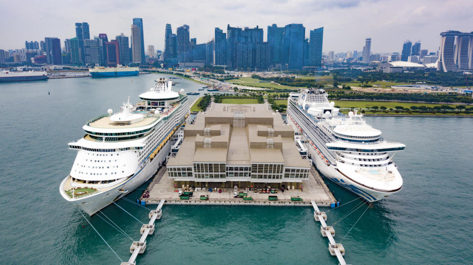 Aerial Shot of Cruise Ships at Singapore Harbour