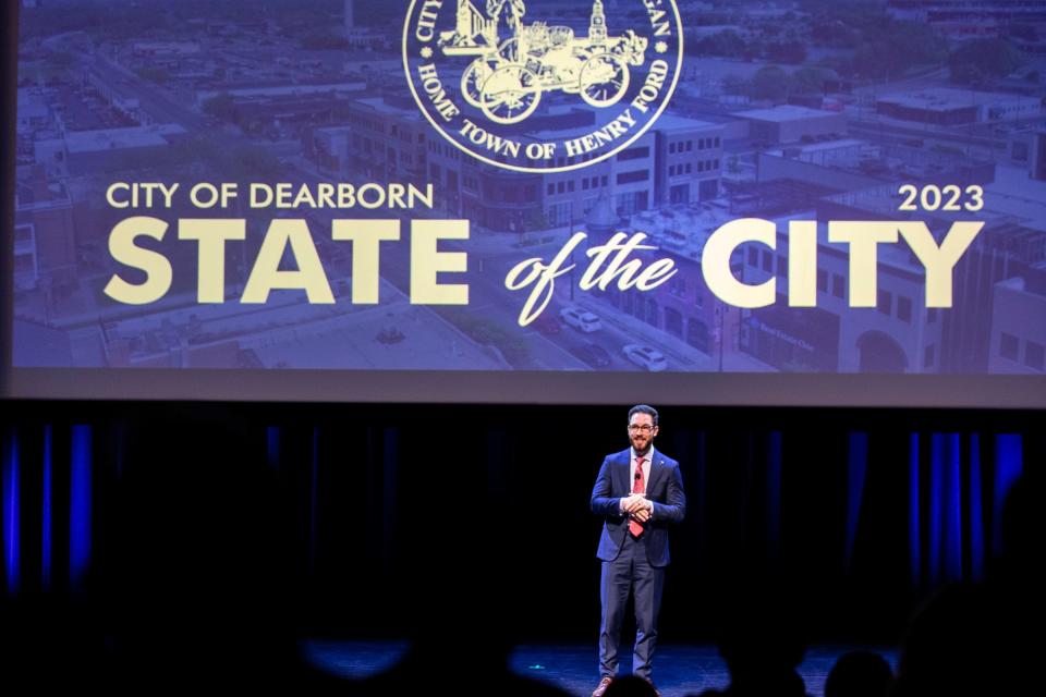 Dearborn Mayor Abdullah Hammoud gives his first State of the City address at Ford Community and Performing Arts Center in Dearborn on Tuesday, May 23, 2023.