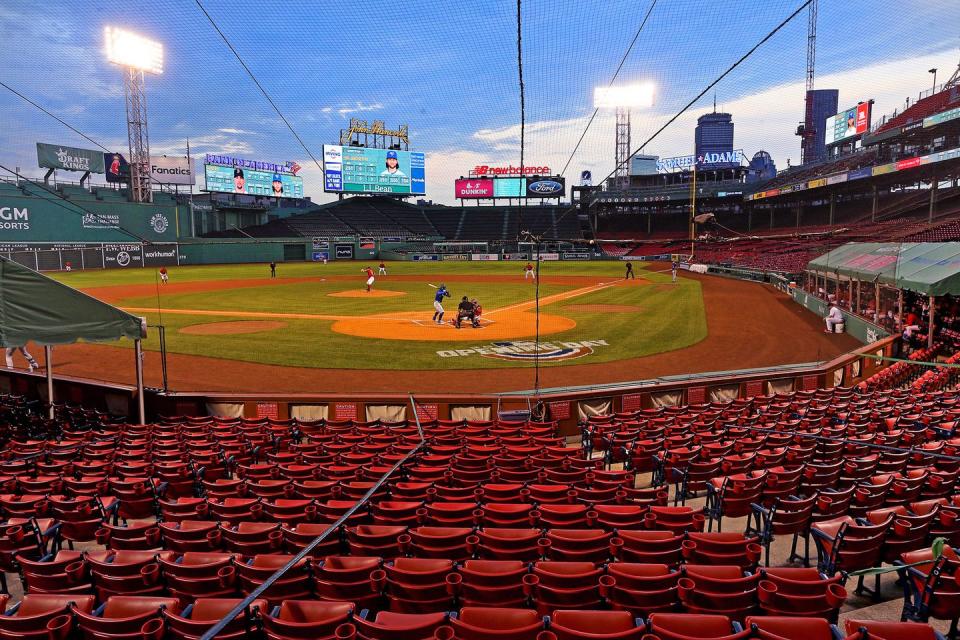 <p>The Red Sox play an exhibition game against the Toronto Blue Jays with no fans in Boston, Massachusetts.</p>