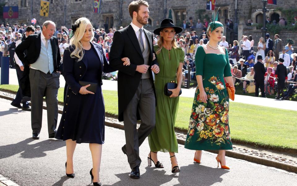 Eliza Spencer, Louis Spencer, Victoria Aitken and Kitty Spencer arrive at St George's Chapel at Windsor Castle for the wedding of Meghan Markle and Prince Harry - Chris Radburn/PA Wire