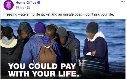 A Home Office advert warning migrants of the dangers of attempting to cross the Channel - Home Office/PA