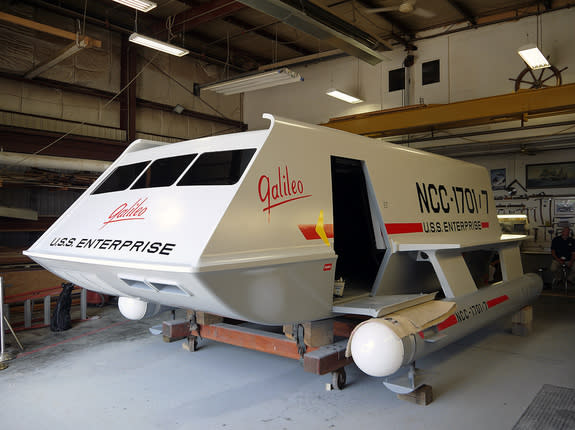 The Galileo shuttlecraft from TV's "Star Trek" is shown fully restored after a yearlong project led by Trek superfan Adam Schneider of New Jersey. The restored Galileo was unveiled on June 22, 2013 at Master Shipwrights Inc., in Atlantic Highla