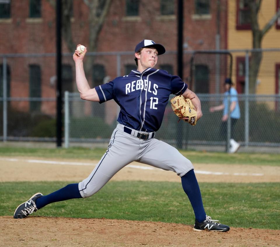 South Kingston pitcher Ben Brutti on the mound against Central HS.  Central HS host South Kingstown in high school baseball action on Monday, April 11, 2022.  