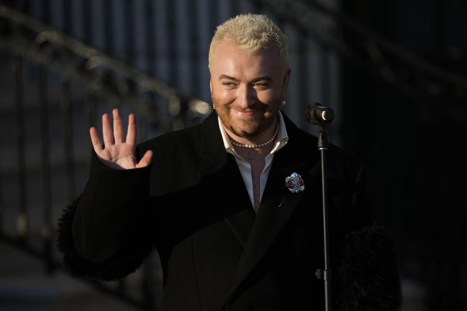 Singer Sam Smith arrives to perform before President Joe Biden speaks during a bill signing ceremony for the Respect for Marriage Act, Tuesday, Dec. 13, 2022, on the South Lawn of the White House in Washington. (AP Photo/Andrew Harnik)