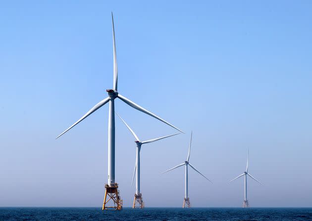 The Block Island Wind Farm off the coast of Block Island, Rhode Island, is pictured on Jun. 13, 2017.  (Photo: Boston Globe via Getty Images)