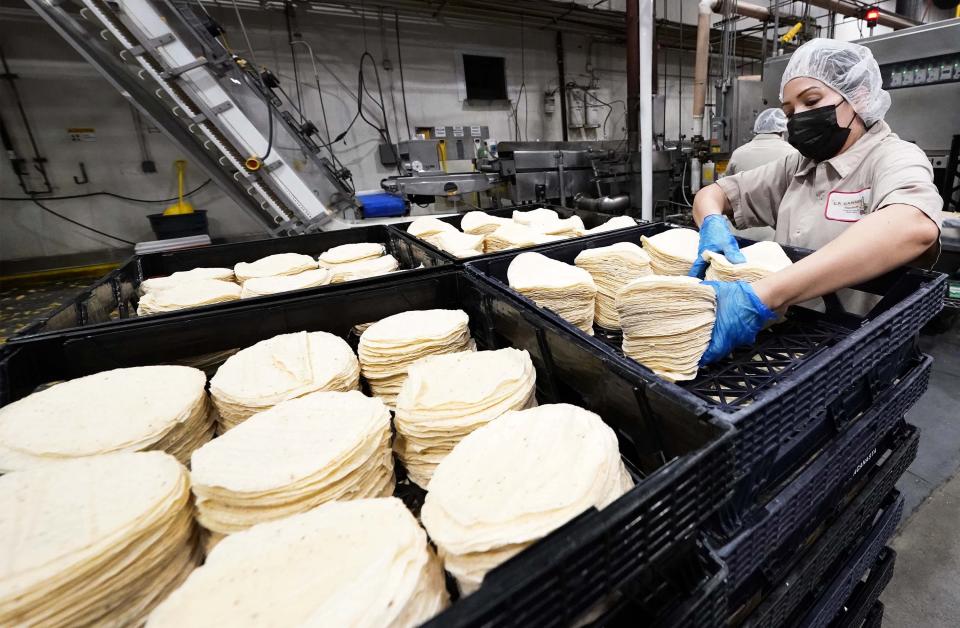 Flour tortilla production line at La Canasta Mexican Food Inc. in Phoenix.