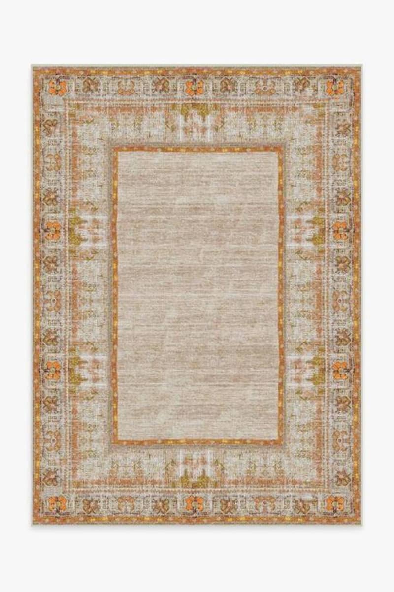 Vintage Daisy Bordered Tangerine Rug, 5' x 7'