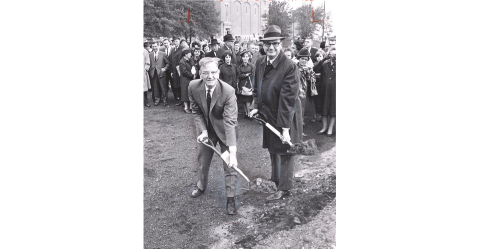 Dr. John Morley, left, and Akron Mayor John Ballard at the groundbreaking for the Akron Health Building.
