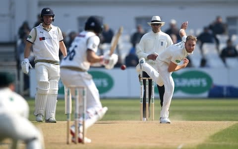 Stuart Broad bowls for Nottinghamshire - Credit: getty images