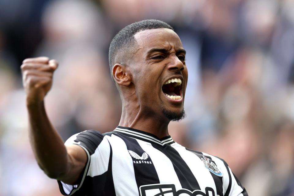 Hot shot: Alexander Isak celebrates scoring his first penalty against West Ham  (Getty Images)