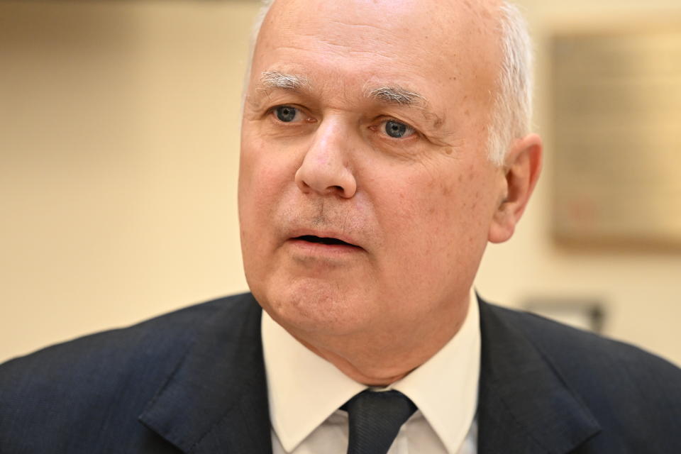 LONDON, ENGLAND - OCTOBER 19:  Conservative MP Iain Duncan Smith speaks as he hosts the press conference for Bob Chan on October 19, 2022 in London, United Kingdom. Bob Chan was dragged into consulate grounds and beaten up during a gathering in front of China's Consulate in Manchester. (Photo by Leon Neal/Getty Images)